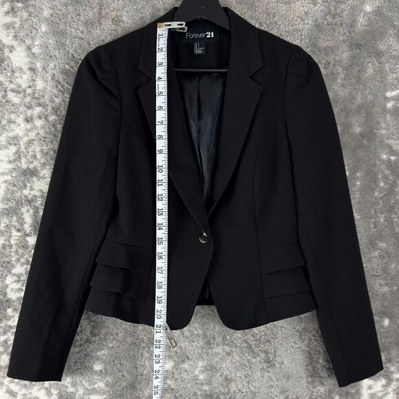 Forever 21 Sz S Black Single Button Blazer Jacket Career Work Office - Picture 2 of 8